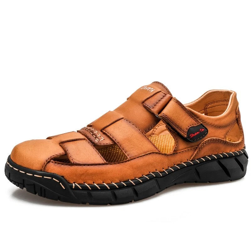 Men's Leather Sandals Outdoor Flat Roman Platform Casual Shoes Beach Slippers
