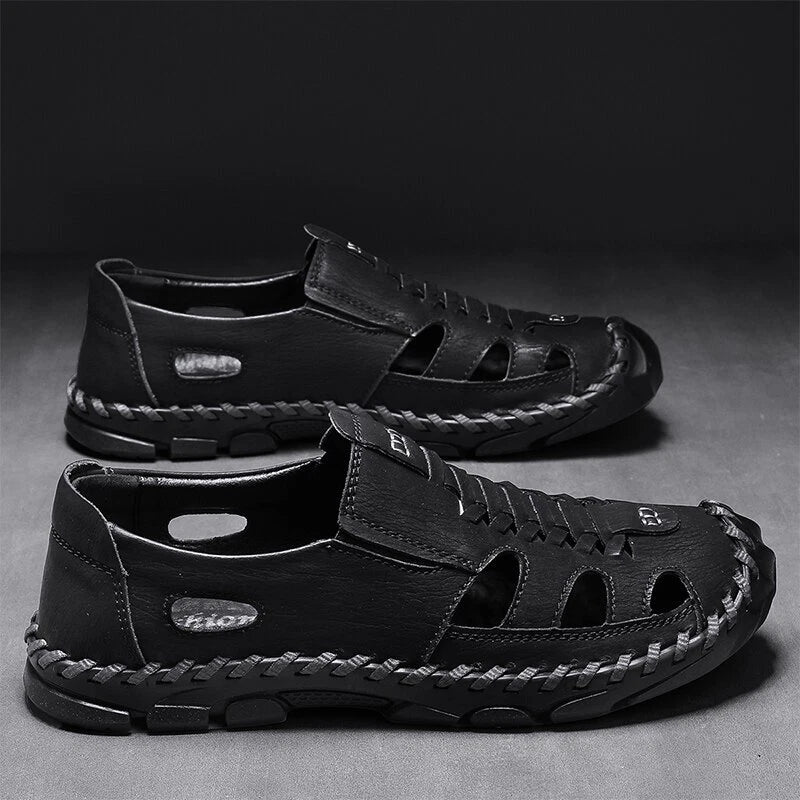 Men's Leather Sandals Non-slip Hiking Beach Slippers Soft Bottom Casual Shoes