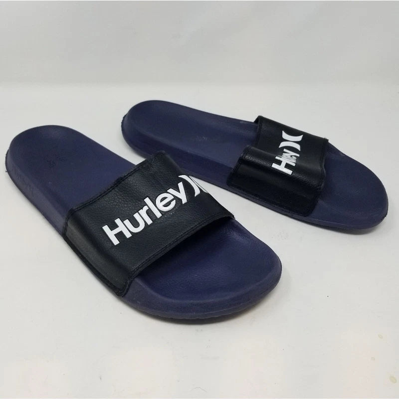 Hurley Men's Navy Black Flip Flops Sliper Slides Beach Shoes Comfortable Size 12