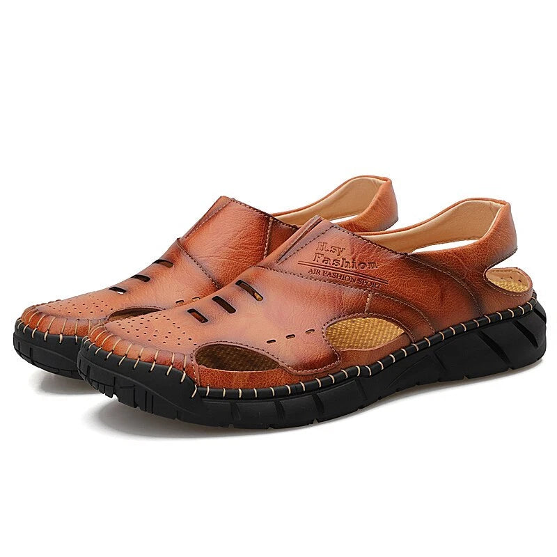 Men Beach Sandals Casual Genuine Leather Non-slip Flats Fashion Slipper
