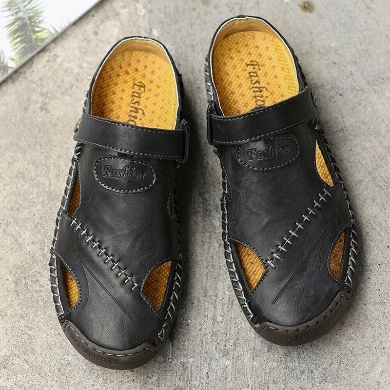 Mens Leather Sandals Water Shoes Summer Closed Toe Fisherman Beach Slippers Size