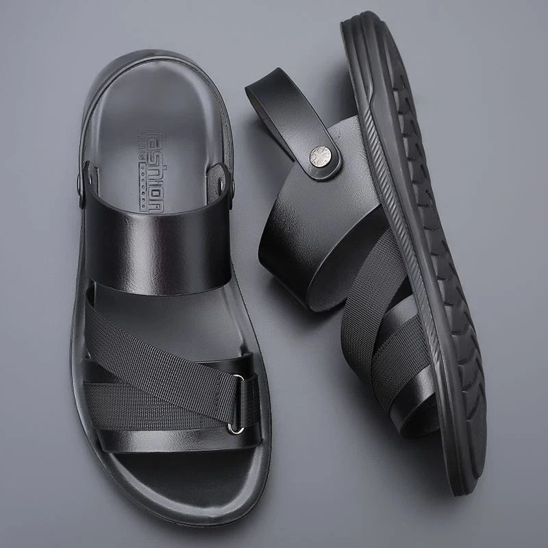 Blue Men Microfiber Leather Sandals Casual Sports Summer Beach Shoes Slippers