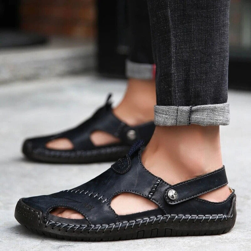 Mens Leather Sandals Water Shoes Summer Closed Toe Fisherman Beach Slippers Size