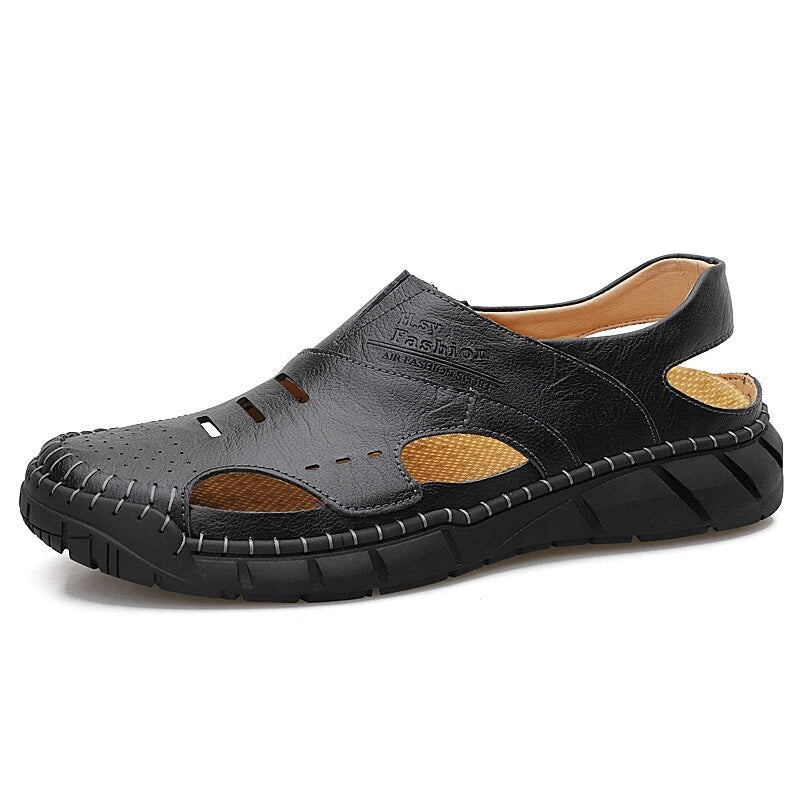 Men Beach Sandals Casual Genuine Leather Non-slip Flats Fashion Slipper
