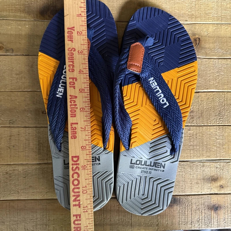 Mens Non Slip Flip Flops Size 45 US 11.5 Blue Orange Slippers Sandals Louluen