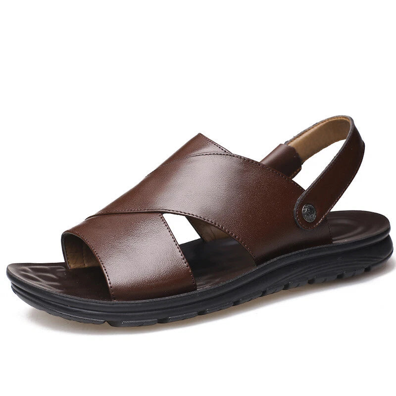 Mens Slippers Slip-On Sandals Summer casual Pu Leather Shoes New Open Toe Beach-