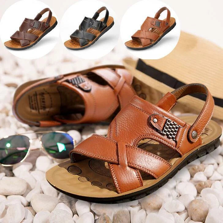 Men's Leather Sandal Fisherman Handmade Beach Slippers Flat Summer Shoes Outdoor