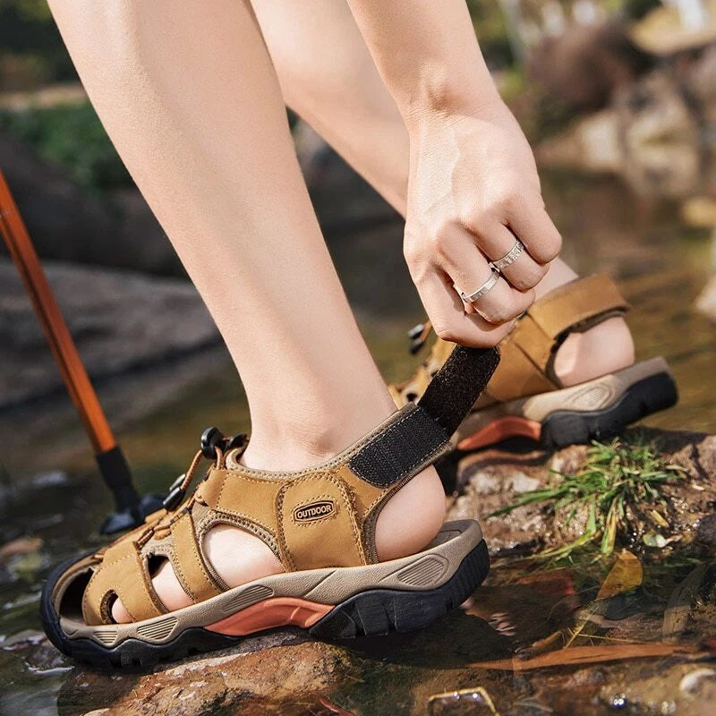 Summer Men's Sandals Leather Beach Rome Outdoor Wading Soft Bottom Slippers