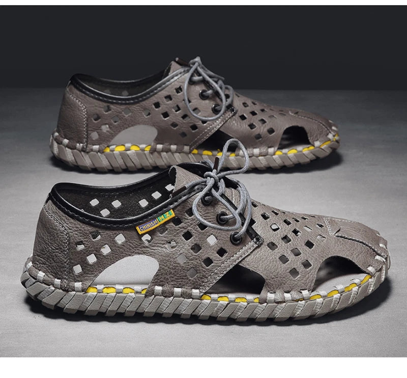 Men's Summer Sandals Casual Shoes Non-Slip Leather Outdoor Beach Slippers