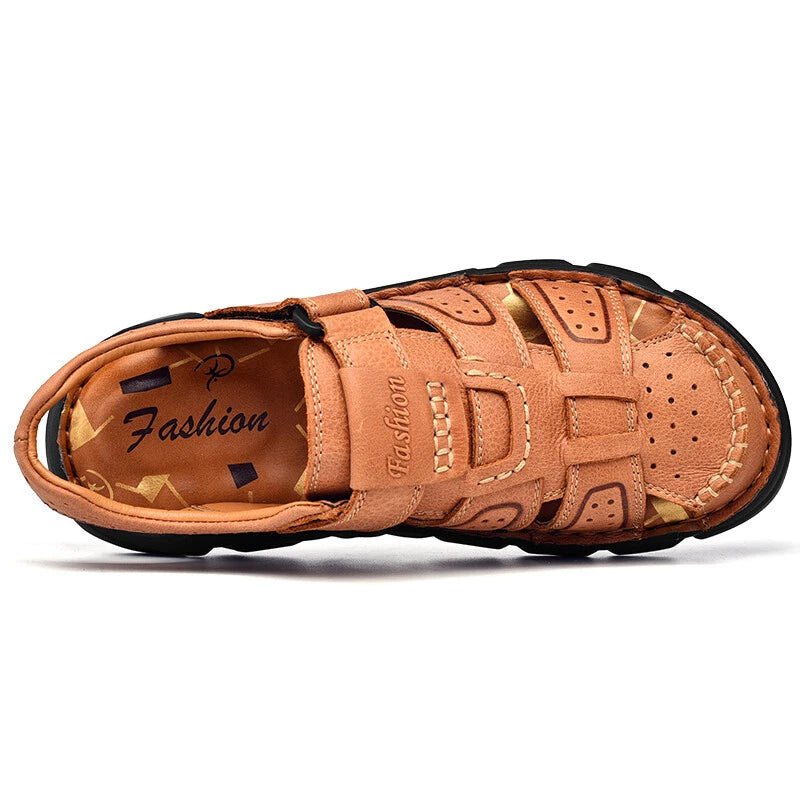 Fashion Men's Beach Slippers Genuine Leather Soft Breathable Non-slip Sandals