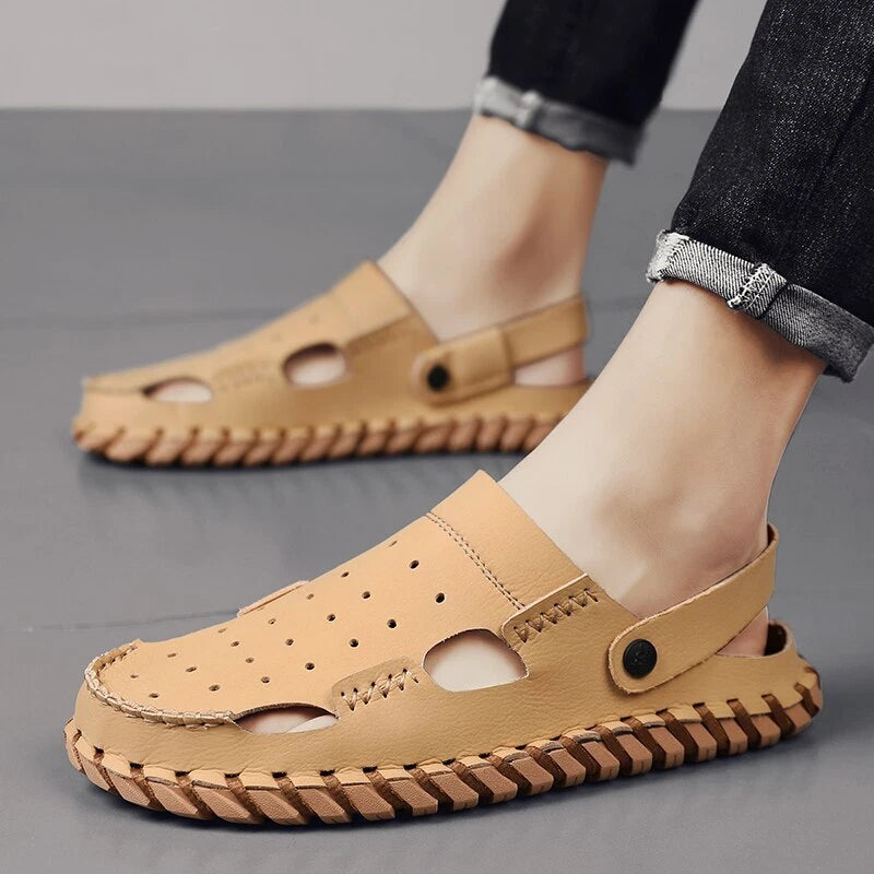 Summer Men's Beach Slippers Outdoor Water Genuine Leather Sandals Casual Shoes