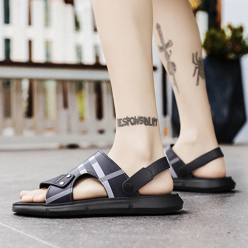 Men Summer Genuine Leather Sandals Casual Sports Beach Shoes Soft Home Slippers
