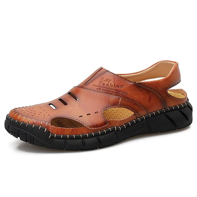 Men Beach Sandals Casual Genuine Leather Non-slip Flats Fashion Slipper