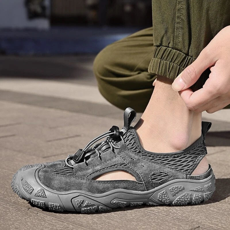 Genuine Leather Sandals Non-slip Men's Sneakers Breathable Mesh Beach Slipper