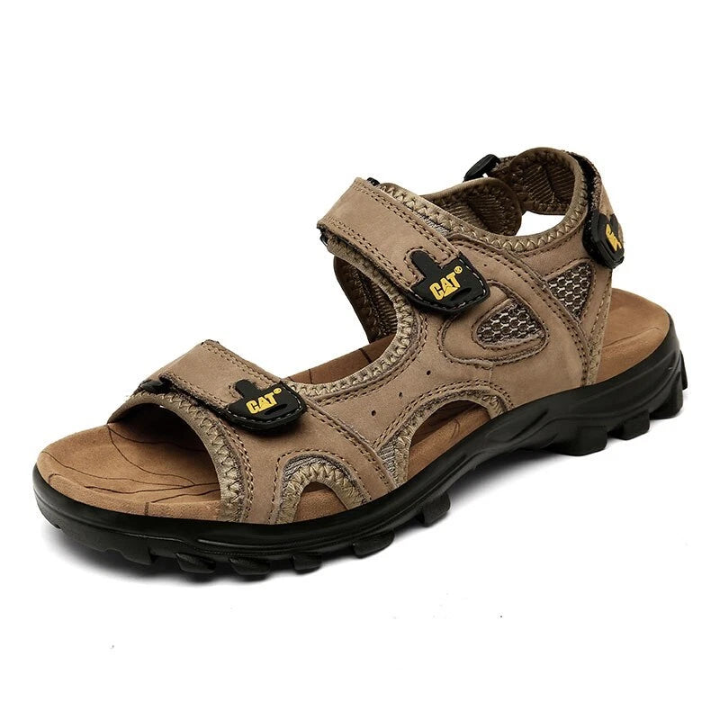 Summer Men's Flat Sandals Outdoor Comfortable Leather Non-slip Beach Slipper
