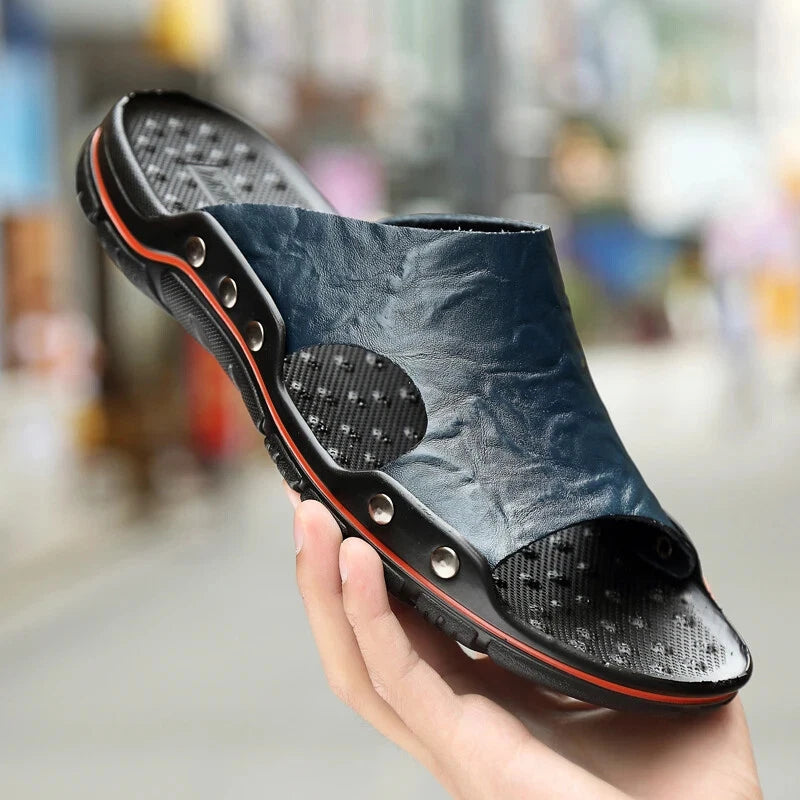 Mens Summer Non-slip Leather Slippers Beach Shoes Outdoor Casual Walking Sandals