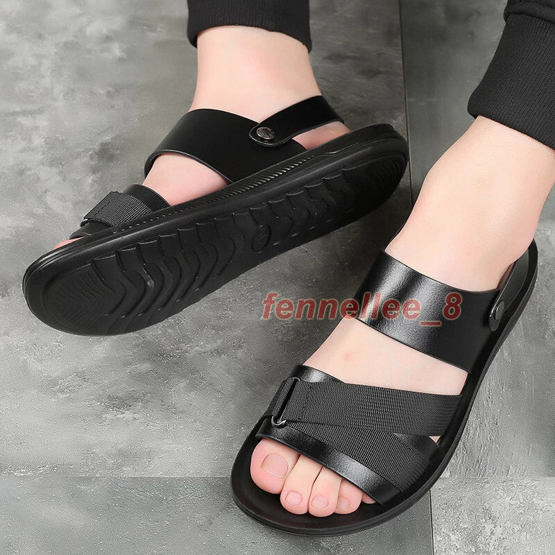Men's PU Leather Sandals Casual Sports Summer Beach Shoes Slippers Slingbacks