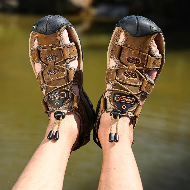 Summer Men's Sandals Breathable Casual Shoes Leather Outdoor Beach Slippers