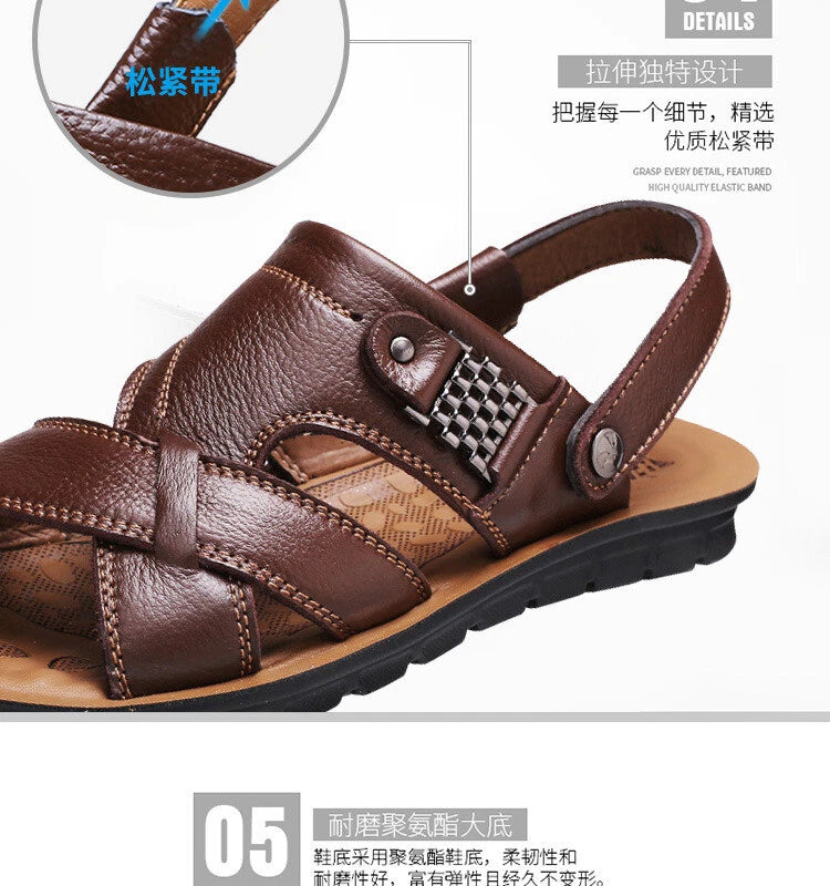 38-48 Summer Open Toe Slippers Sandals Hollow Out Faux Leather Men's Beach Shoes