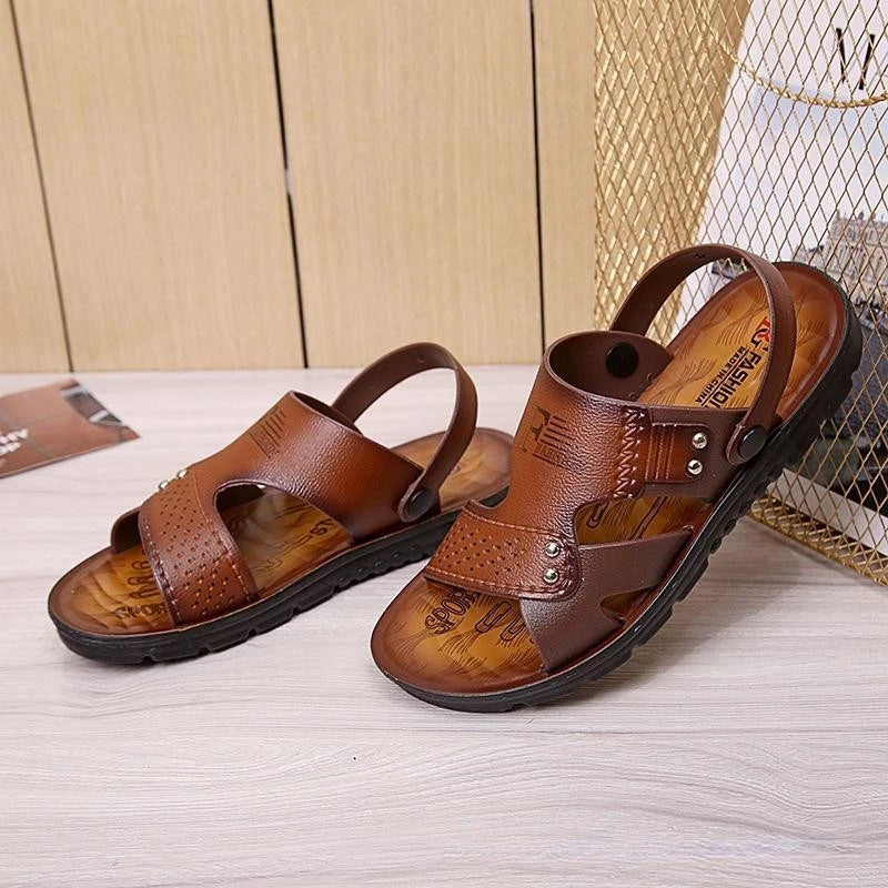 Mens Sport Closed Toe Sandals Summer Leather Shoes Beach Fisherman Flat Slippers