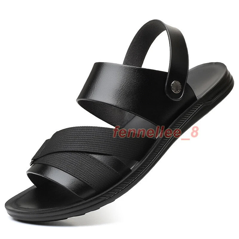 Men's PU Leather Sandals Casual Sports Summer Beach Shoes Slippers Slingbacks