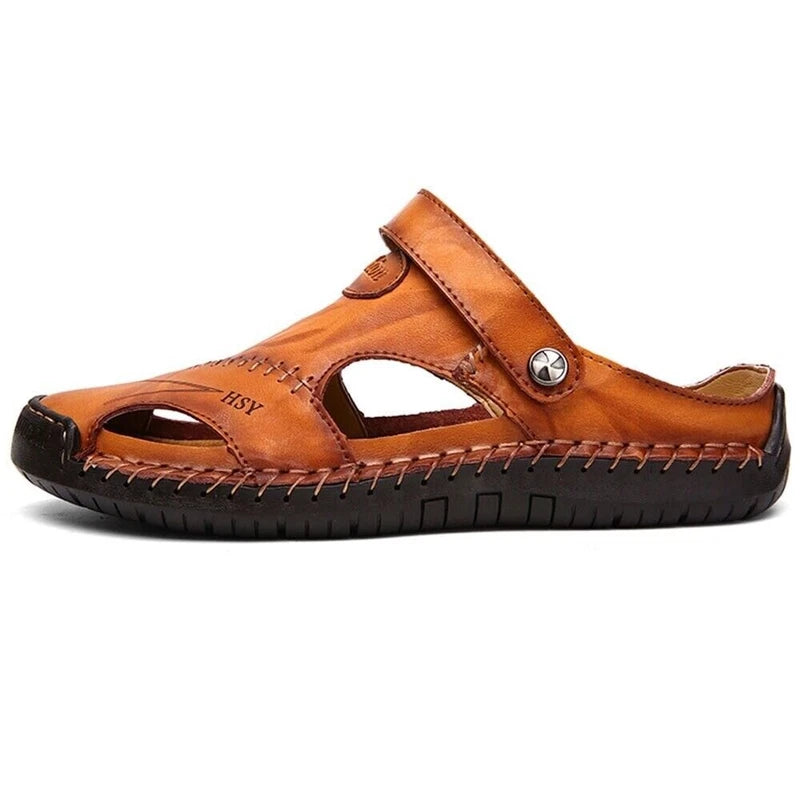 Mens Leather Sandals Water Shoes Summer Closed Toe Fisherman Beach Slippers Size