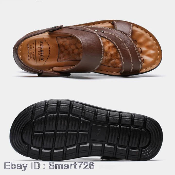 Men Genuine Leather Sandals Summer Casual Sports Beach Shoes Soft Home Slippers