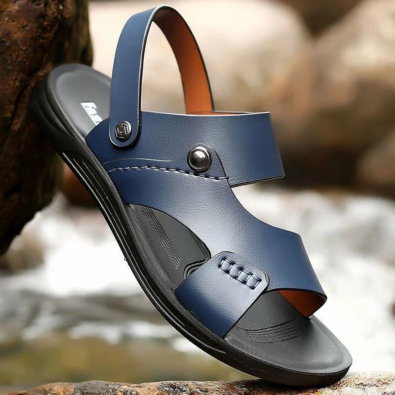 Blue Summer Men Microfiber Leather Sandals Casual Sports Beach Shoes Slippers