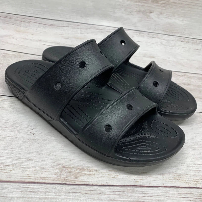 Crocs Sandals Mens Size 9 Womens 11 Black Two Strap Slide Beach Pool Shoes