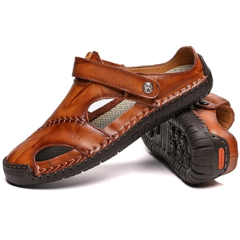 Mens Leather Sandals Water Shoes Summer Closed Toe Fisherman Beach Slippers Size