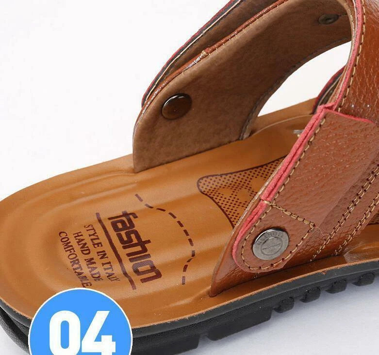 Men's Leather Sandal Fisherman Handmade Beach Slippers Flat Summer Shoes Outdoor