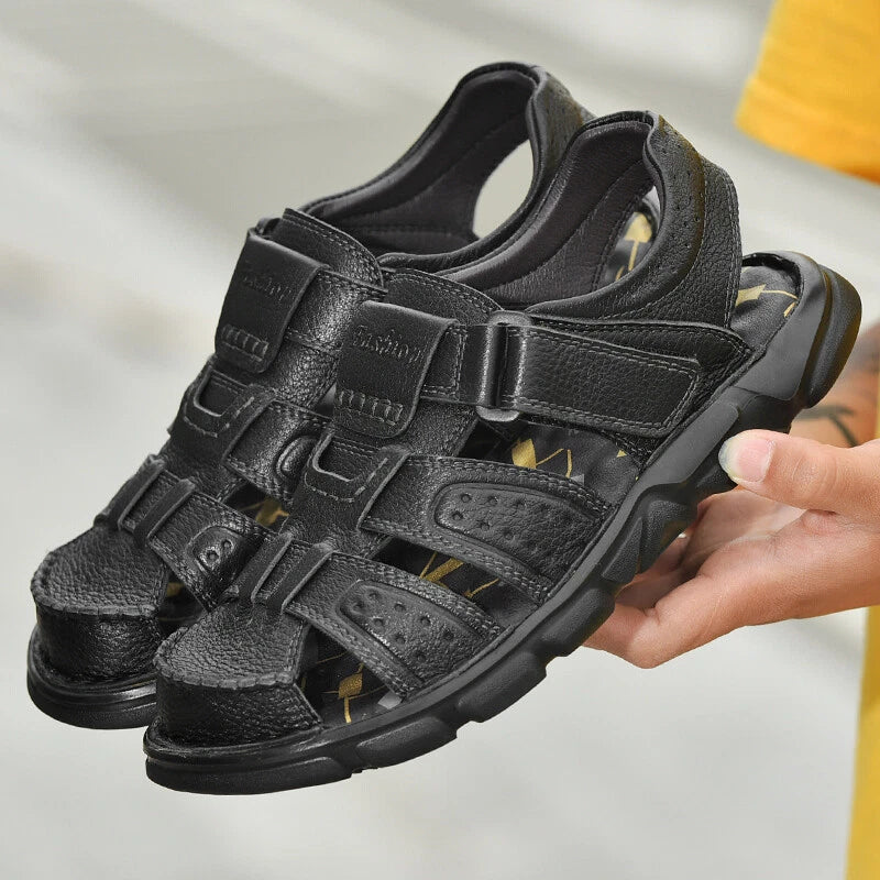 Fashion Men's Beach Slippers Genuine Leather Soft Breathable Non-slip Sandals
