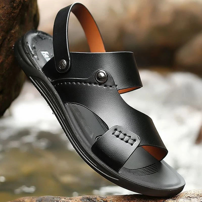 Blue Summer Men Microfiber Leather Sandals Casual Sports Beach Shoes Slippers