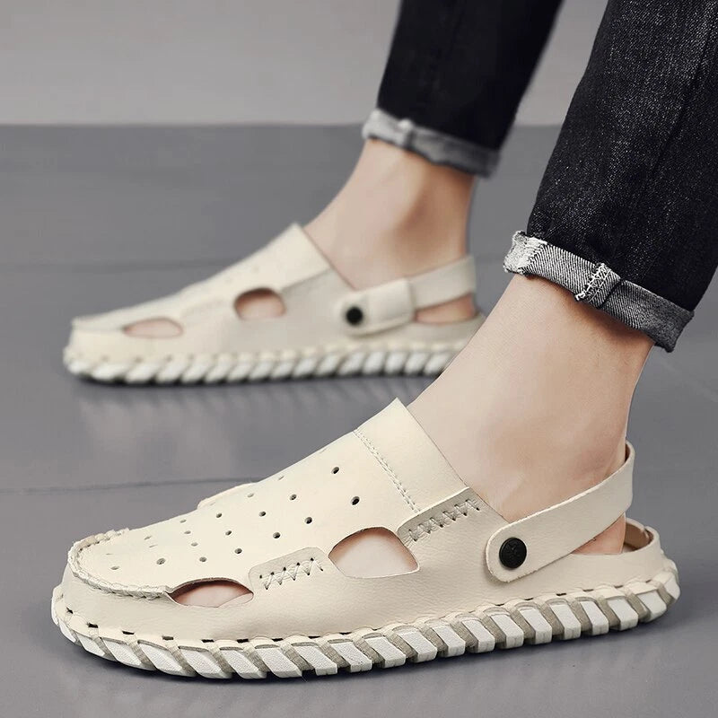 Summer Men's Beach Slippers Outdoor Water Genuine Leather Sandals Casual Shoes