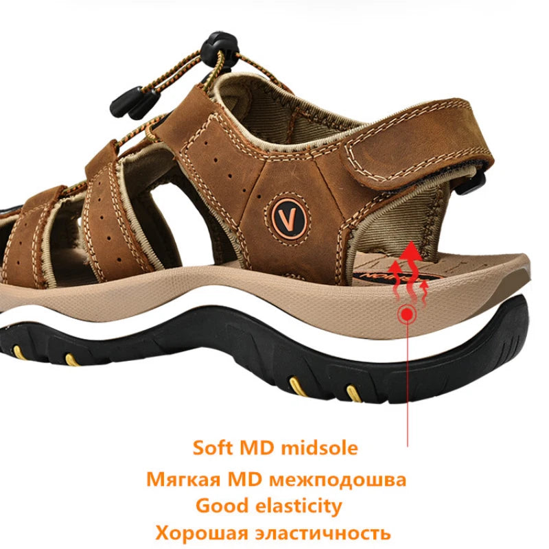 Genuine Leather Men's Shoes Summer Sandals Fashion Outdoor Beach Slippers