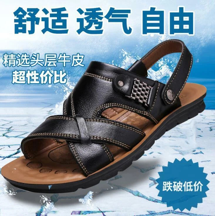 Men's Leather Sandal Fisherman Handmade Beach Slippers Flat Summer Shoes Outdoor
