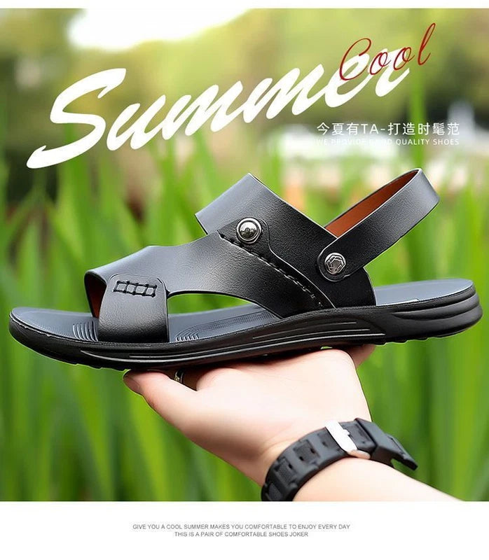 Blue Summer Men Microfiber Leather Sandals Casual Sports Beach Shoes Slippers