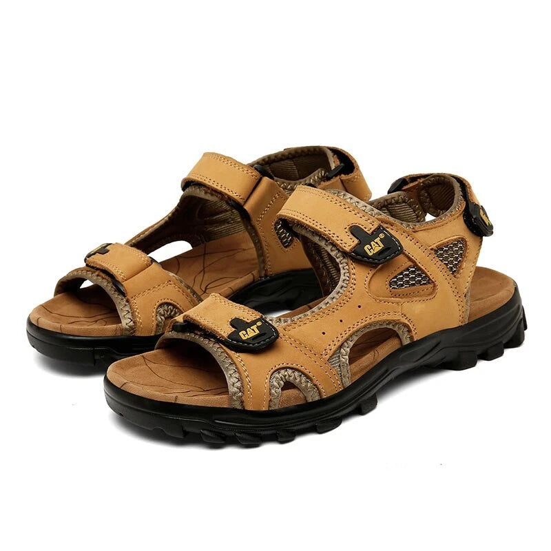 Summer Men's Flat Sandals Outdoor Comfortable Leather Non-slip Beach Slipper