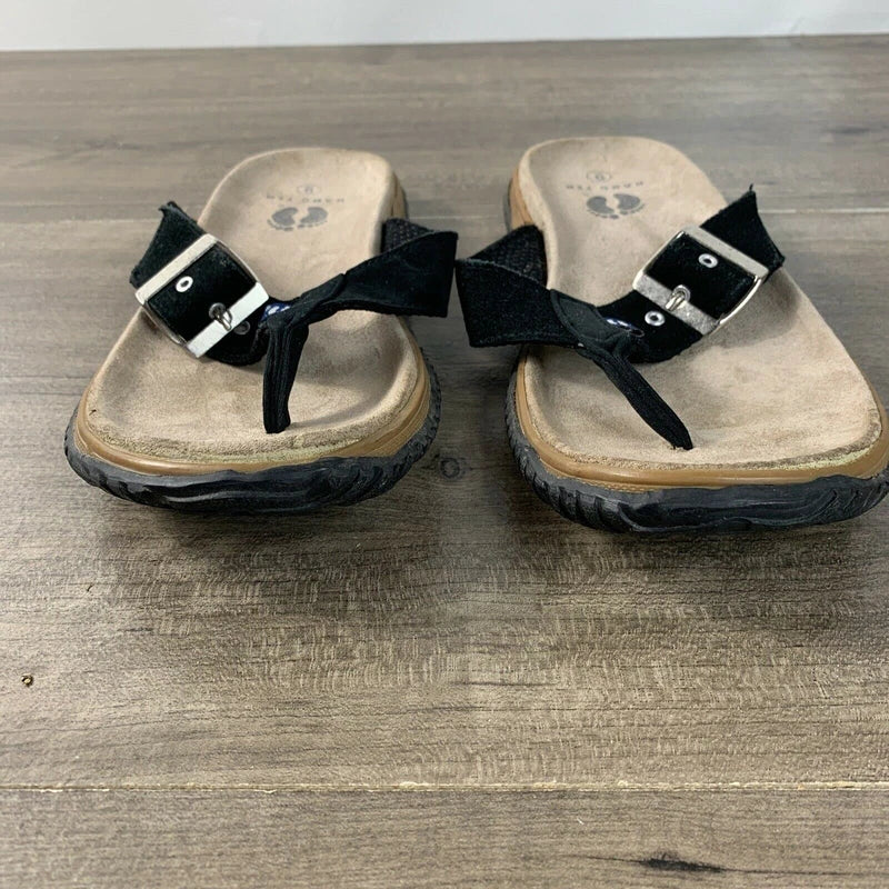 Hang Ten Mens Size 9 Suede Flip Flops Tong Sandals Black Slip On Rubber Soles