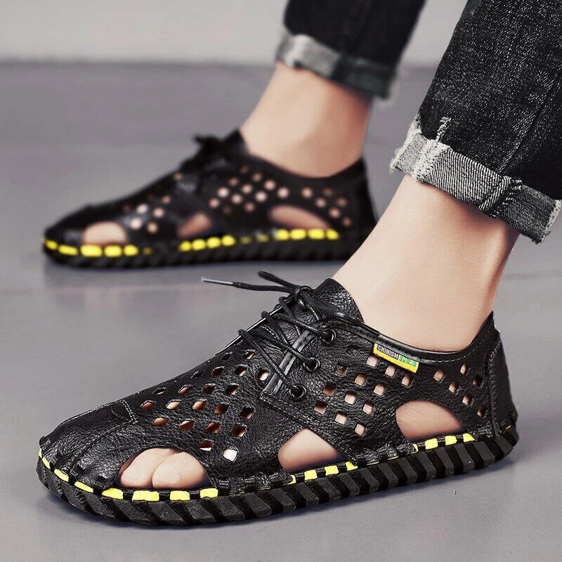 Men's Summer Sandals Casual Shoes Non-Slip Leather Outdoor Beach Slippers