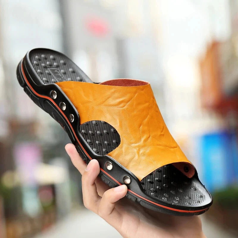 Mens Summer Non-slip Leather Slippers Beach Shoes Outdoor Casual Walking Sandals