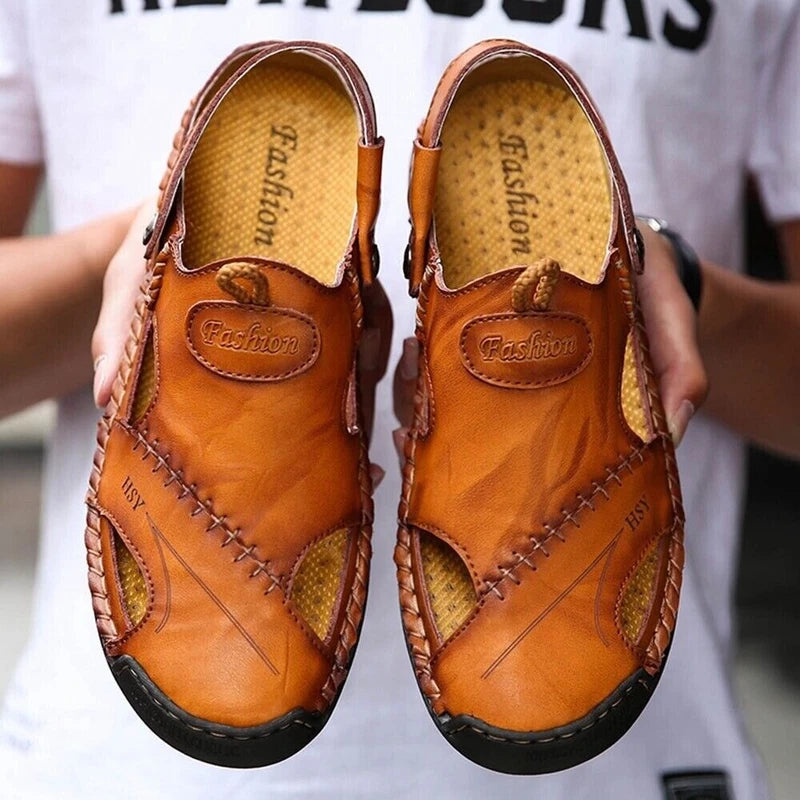 Mens Leather Sandals Water Shoes Summer Closed Toe Fisherman Beach Slippers Size