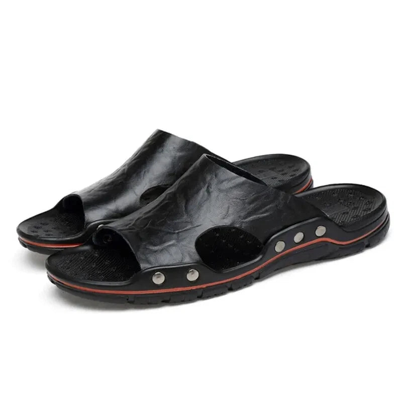 Mens Summer Non-slip Leather Slippers Beach Shoes Outdoor Casual Walking Sandals