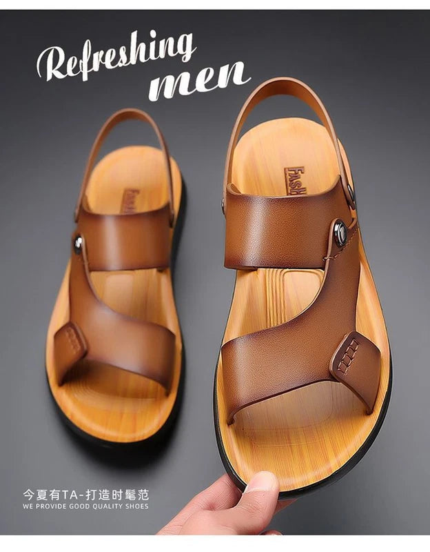 Blue Summer Men Microfiber Leather Sandals Casual Sports Beach Shoes Slippers