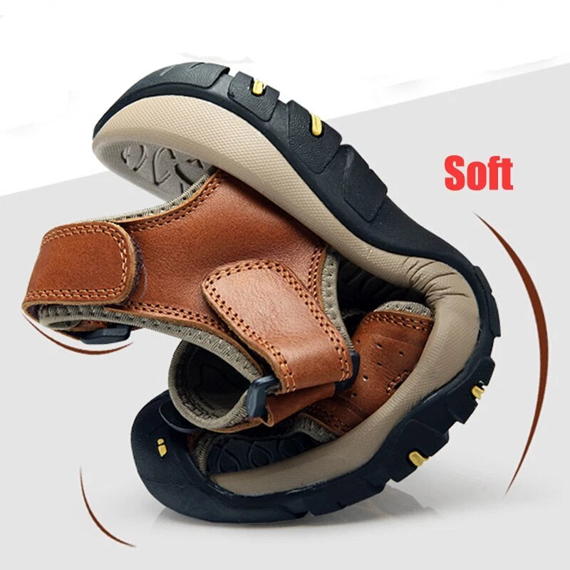 Men's Sandals Summer Leather Beach Slippers Non-slip Platform Sneakers