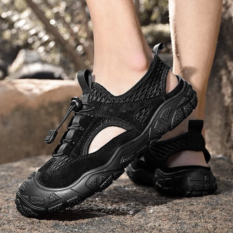 Genuine Leather Sandals Non-slip Men's Sneakers Breathable Mesh Beach Slipper