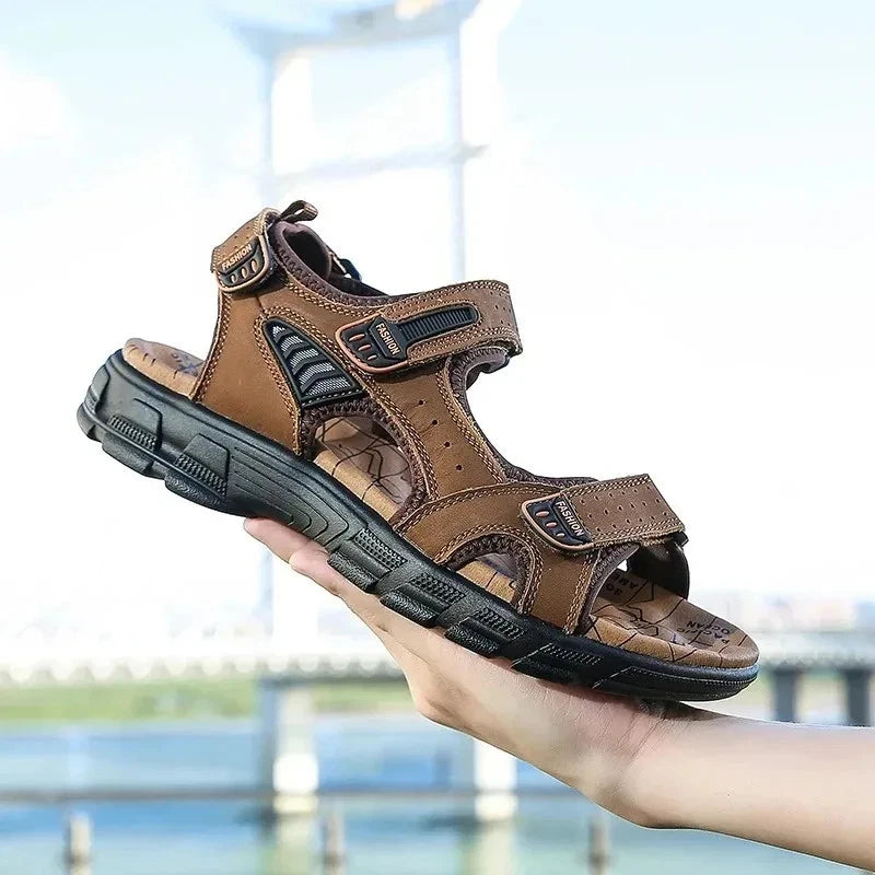 2025 New Genuine Leather Men's Sandals Summer Outdoor Non-slip Hiking