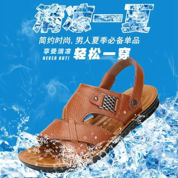 Men's Leather Sandal Fisherman Handmade Beach Slippers Flat Summer Shoes Outdoor