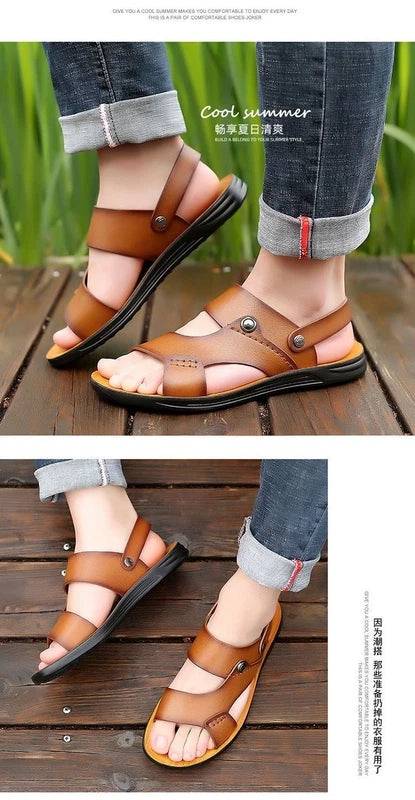 Blue Summer Men Microfiber Leather Sandals Casual Sports Beach Shoes Slippers
