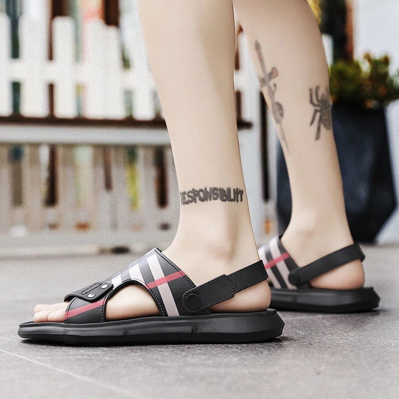 Men Summer Genuine Leather Sandals Casual Sports Beach Shoes Soft Home Slippers
